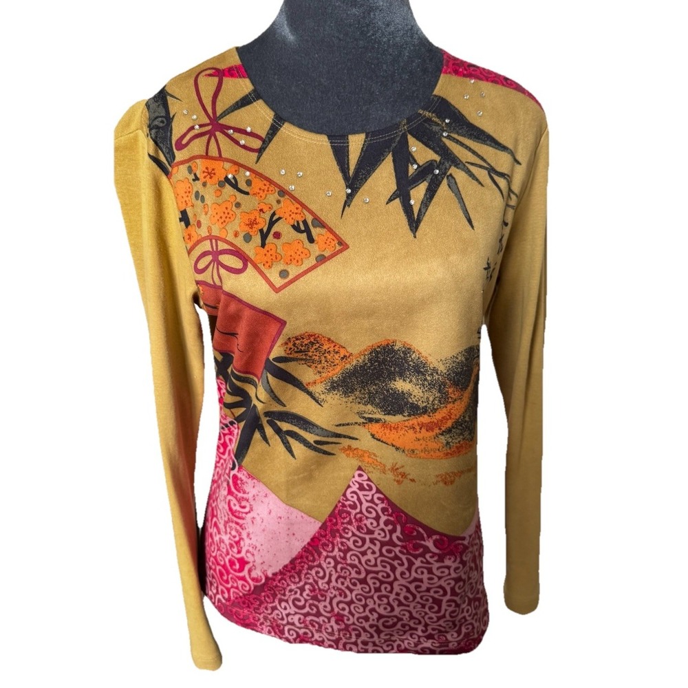 Vintage‎ Y2K 90s Pierre Cardin Top S Artsy Crystal Embellished Asian Grunge - Picture 15 of 16